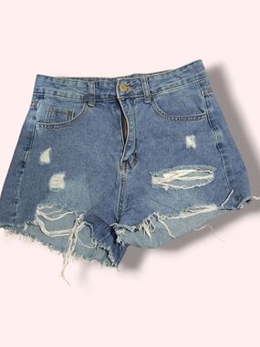 SHEIN Light Blue Distressed High-Waist Jean Shorts